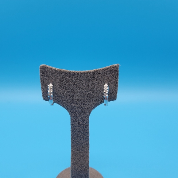 Vintage Victorian 14k White Gold Art Deco Half Hoop Diamond Stud earrings